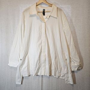 Marla Wynne WynneLayers Cotton-Blend Stretch Poplin Button Front Shirt 24W